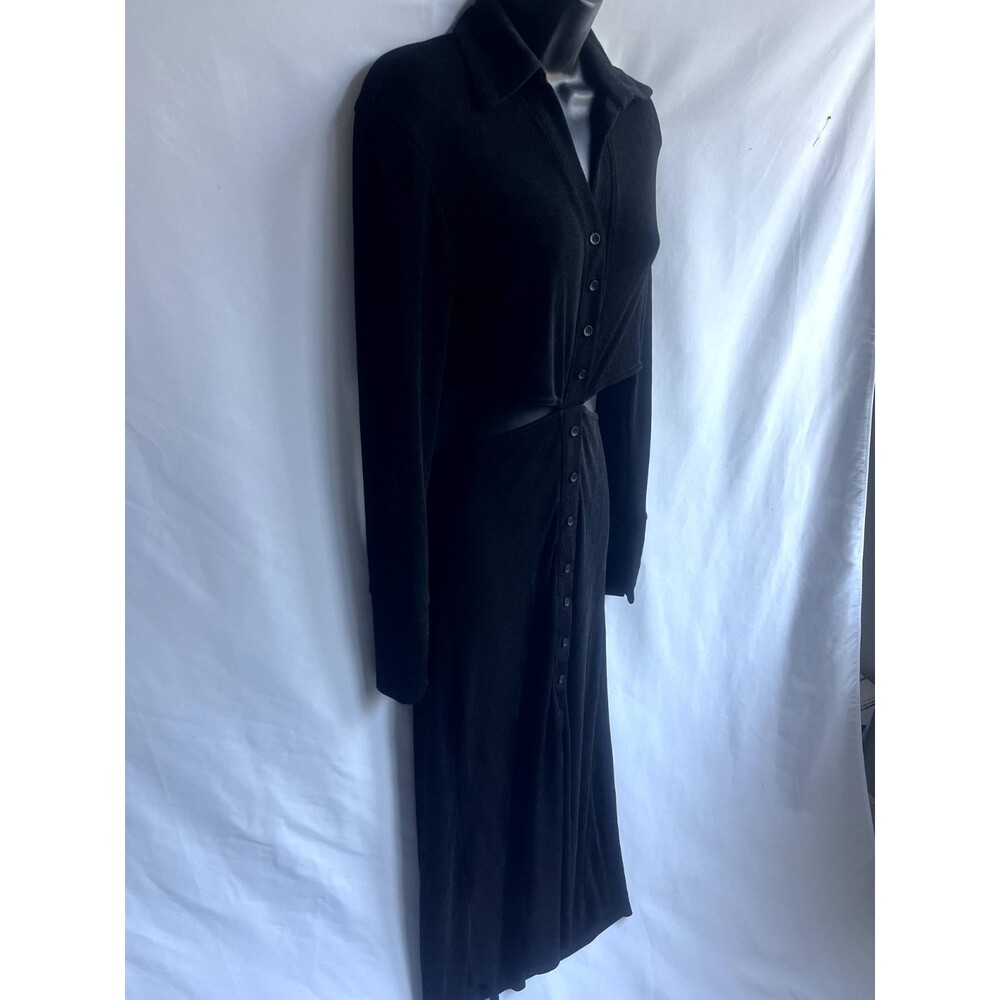 Bobbi Rocco NWT Black Slinky Long Sleeve Midi Dress With Cut Outs LBD Classy L - Picture 5 of 12